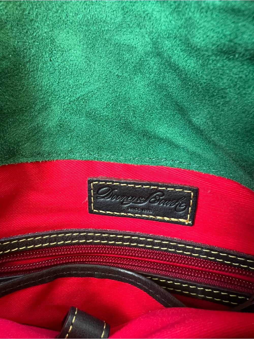 Dooney & Bourke Red and Green Lined Leather Interior - Picture 3 of 5